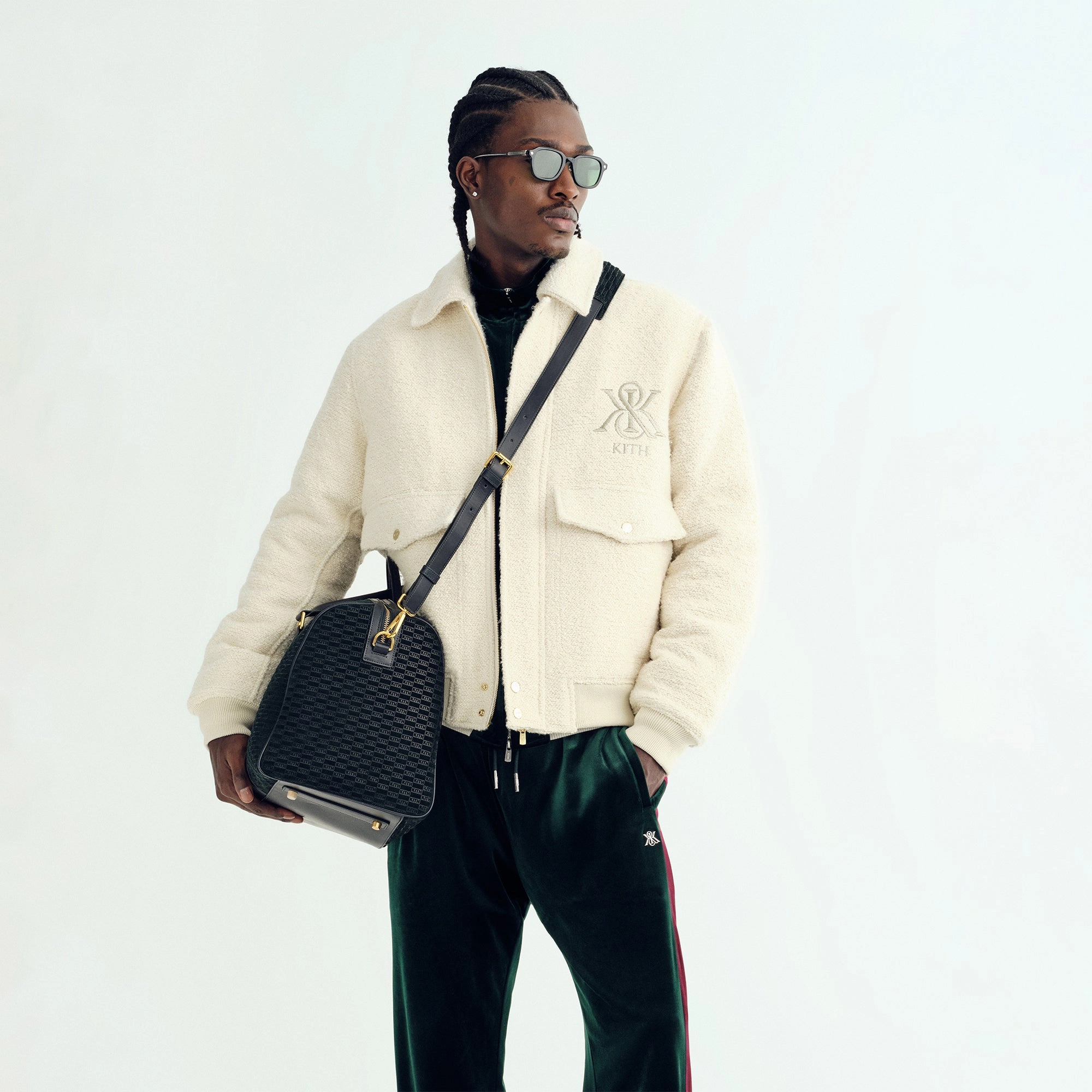 Glow In Dark Trims Crisp Walk Look Kith Boucle Hawthorne Flight Jacket - Sandrift