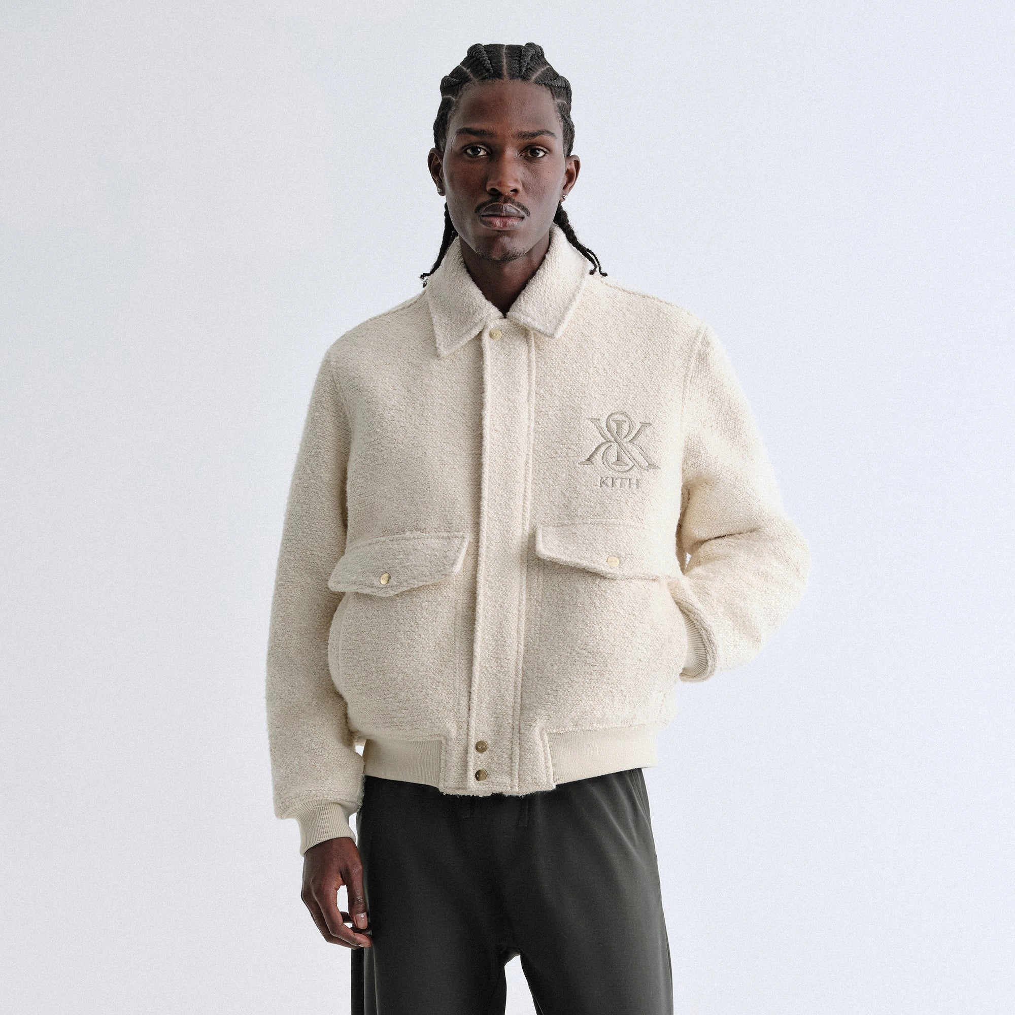 Kith Boucle Hawthorne Flight Jacket - Sandrift Easy Fit Piece Street Look
