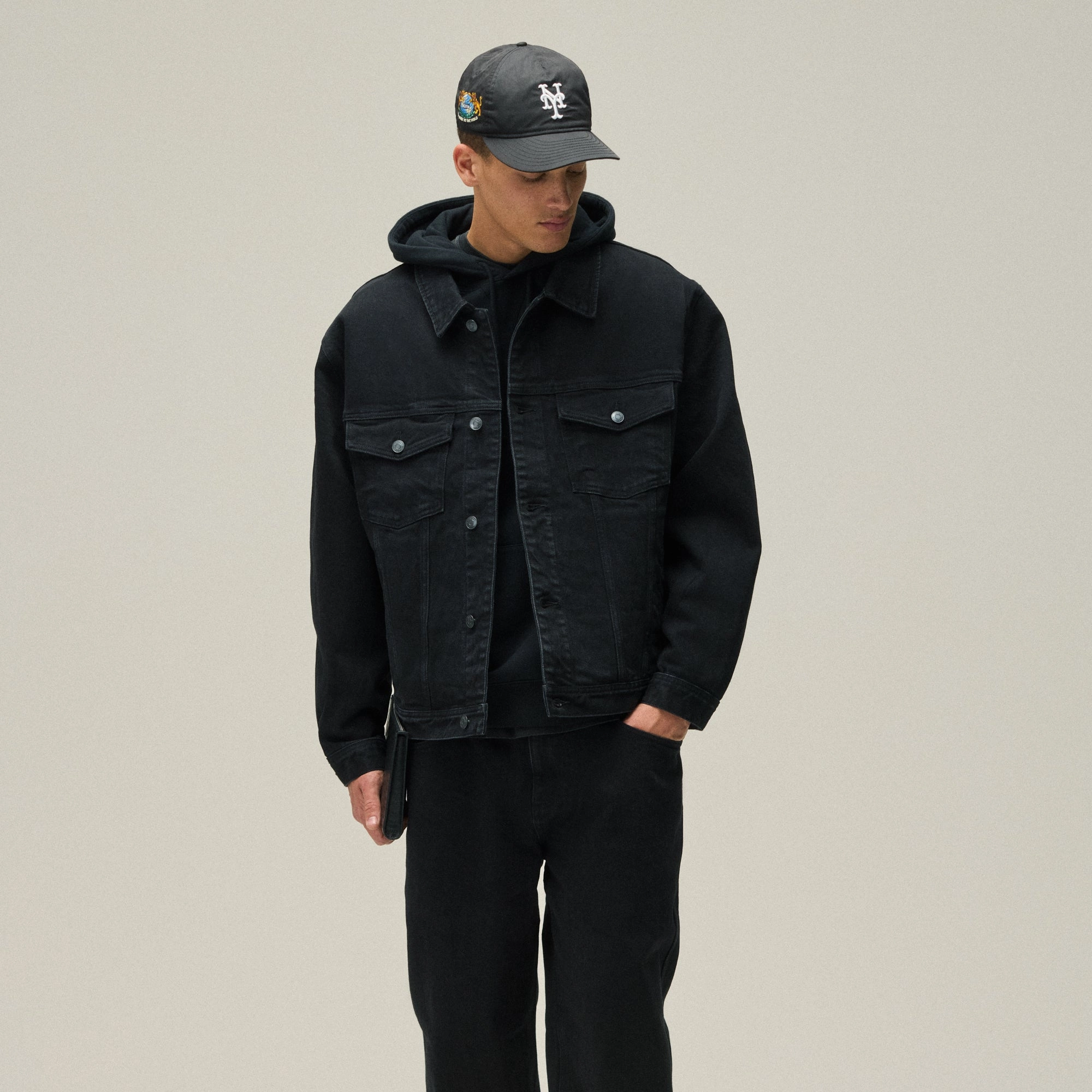 Crisp Detail Hooded style Kith Centre Denim Jacket - Black