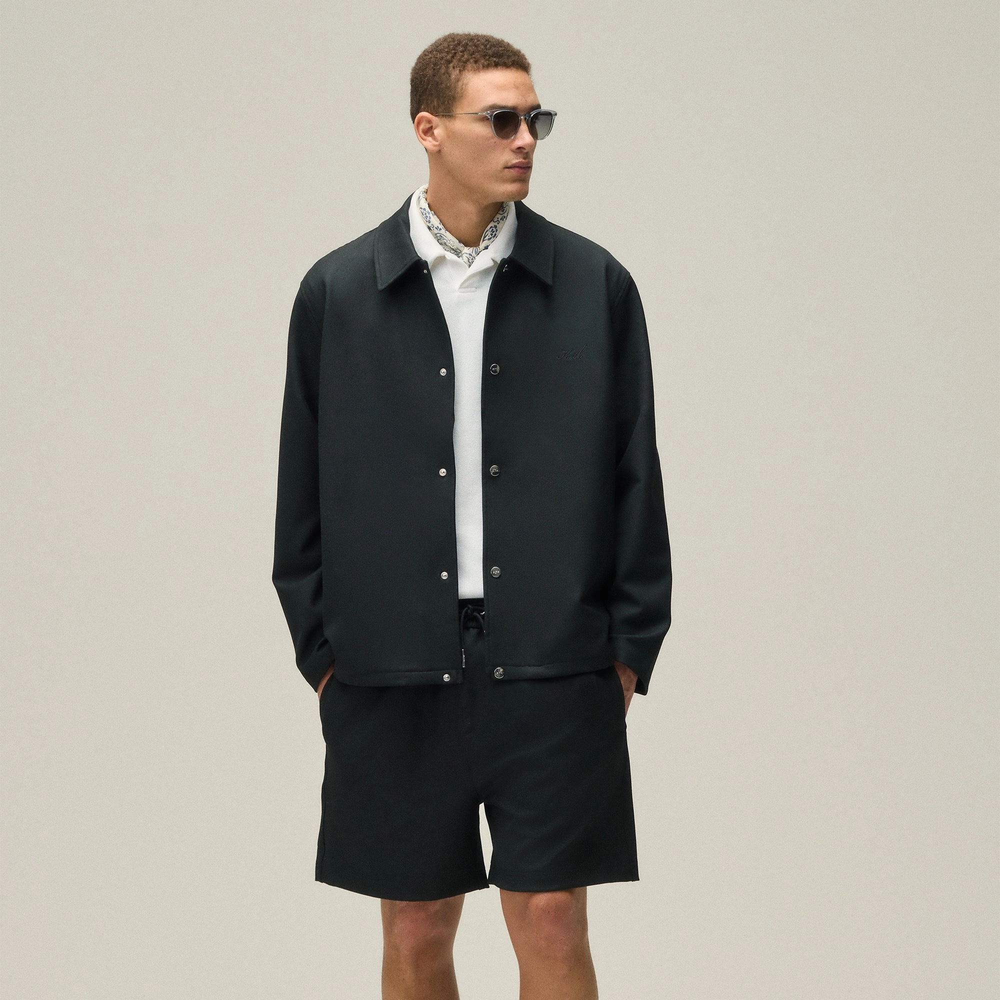Kith Double Weave Coaches Jacket - Black Leather Bits Taped Neckline