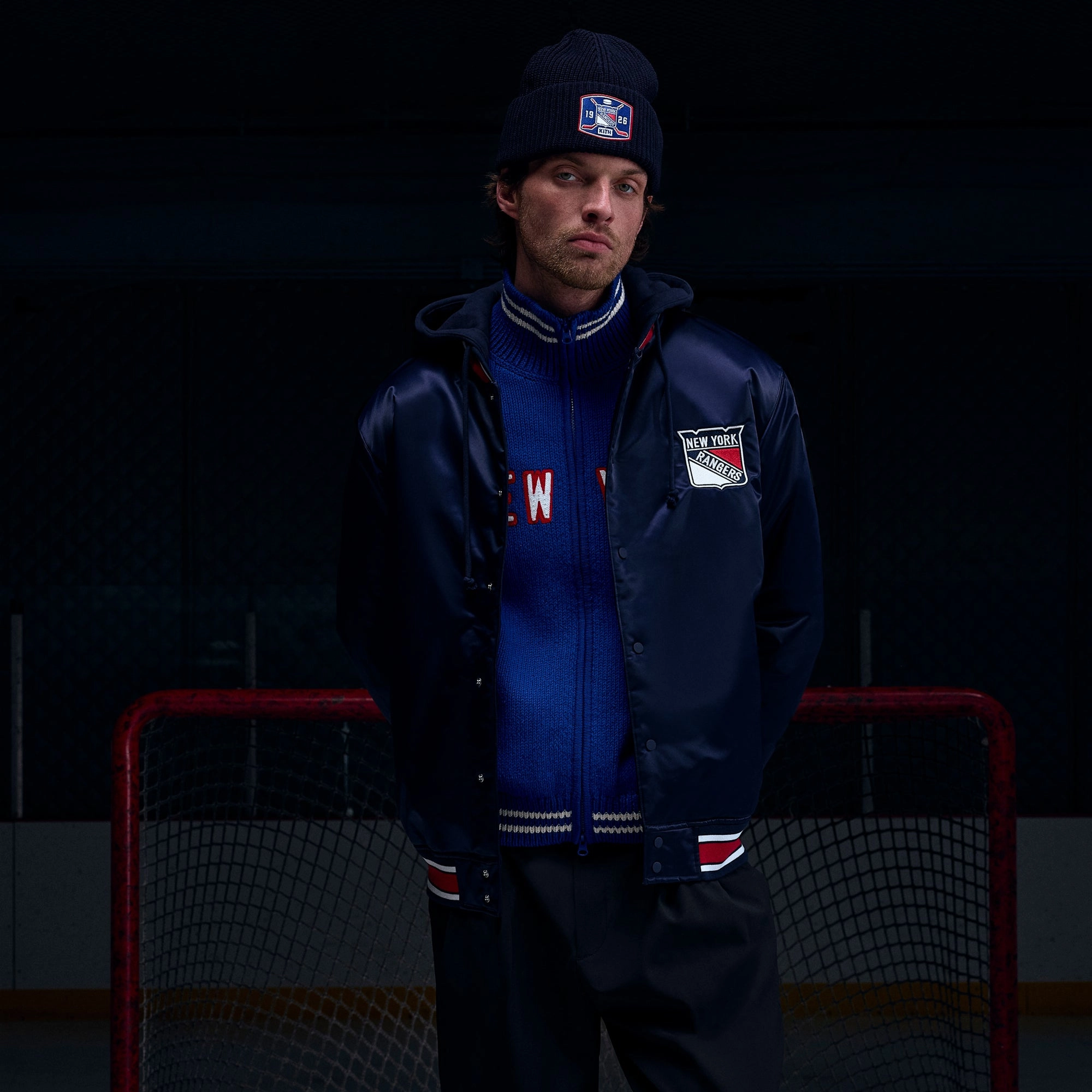 Double Buttons Durable Water Repellent Kith for the New York Rangers Gorman Jacket - Nocturnal