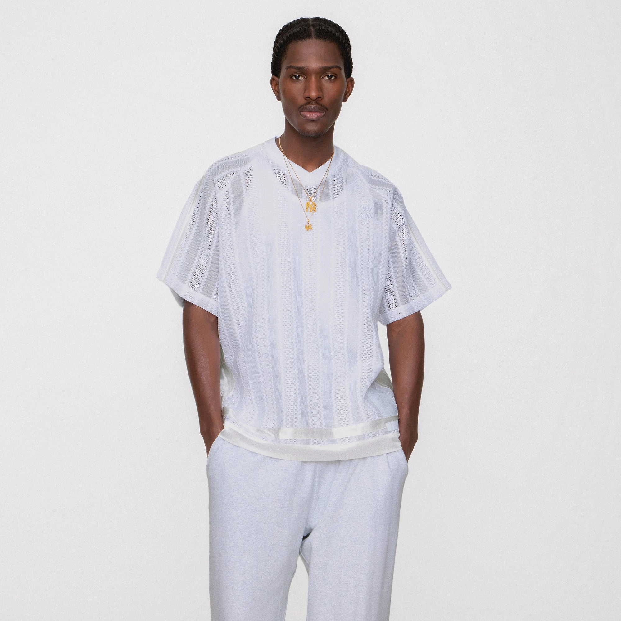 Kith Leon Short Sleeve Lace Combo Jersey - White Adjustable Hem