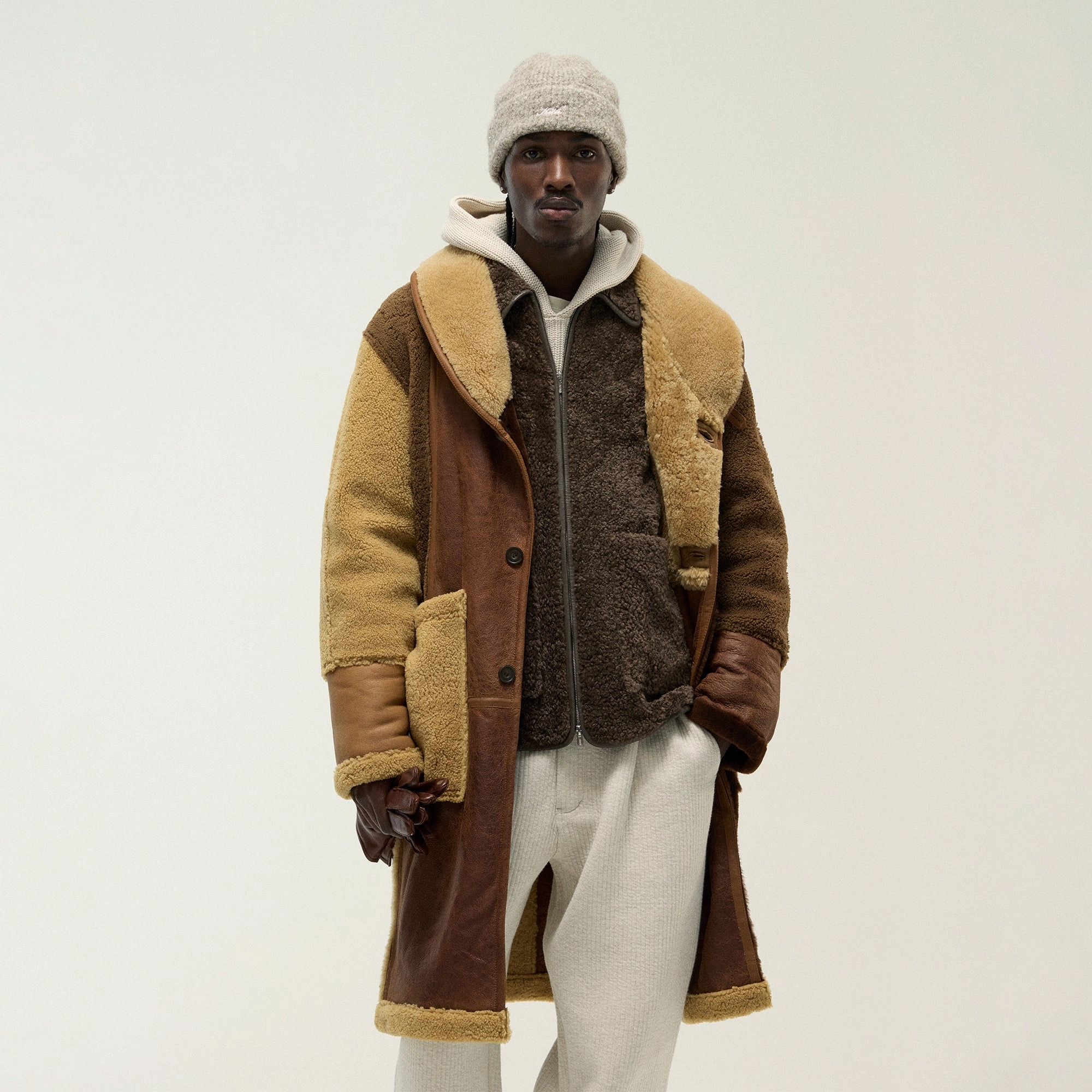 Kith Shearling Patchwork Becker Coat - Mesa No Collar