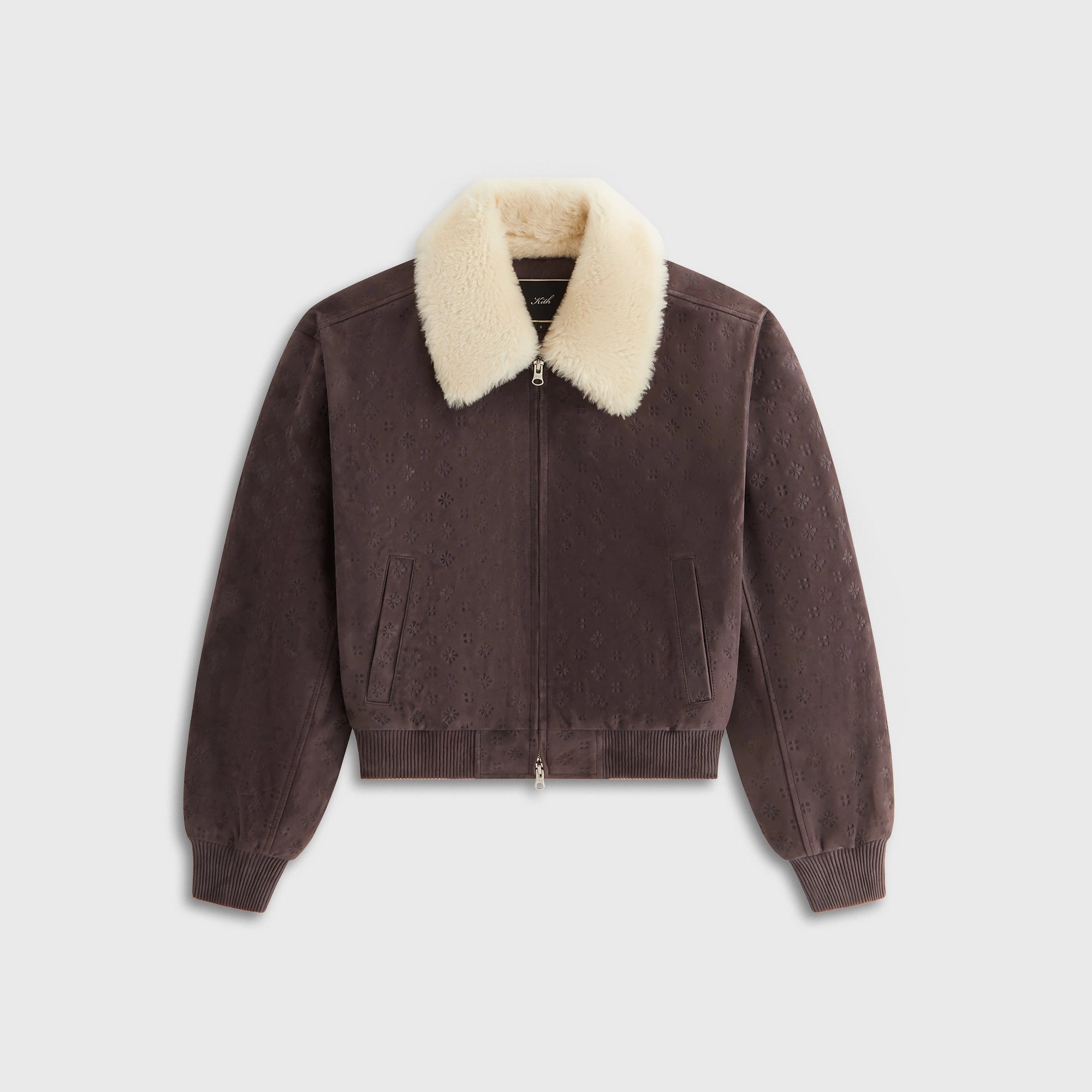 Reflective Trim Kith Women Dalton Debossed Suede Bomber - Hematite
