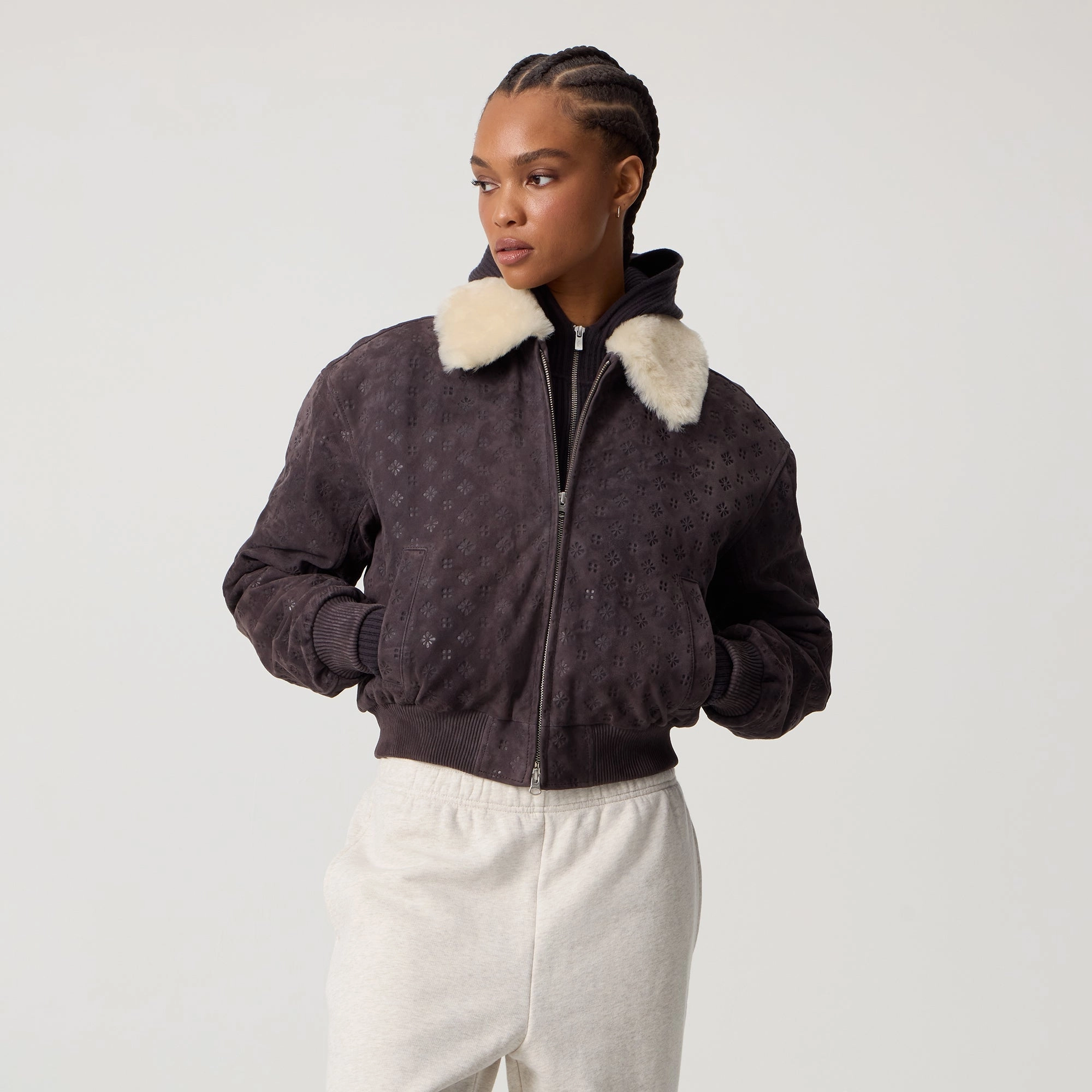 Kith Women Dalton Debossed Suede Bomber - Hematite Minimal Aesthetic Quick drying material
