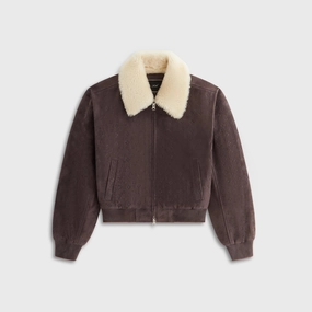 Reflective Trim Kith Women Dalton Debossed Suede Bomber - Hematite