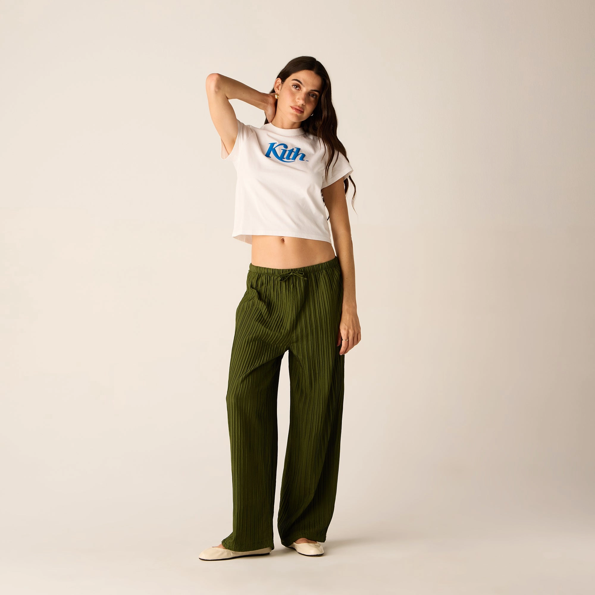 Kith Women Kavi II Plisse Drawstring Pant - Kelp Minimal Look