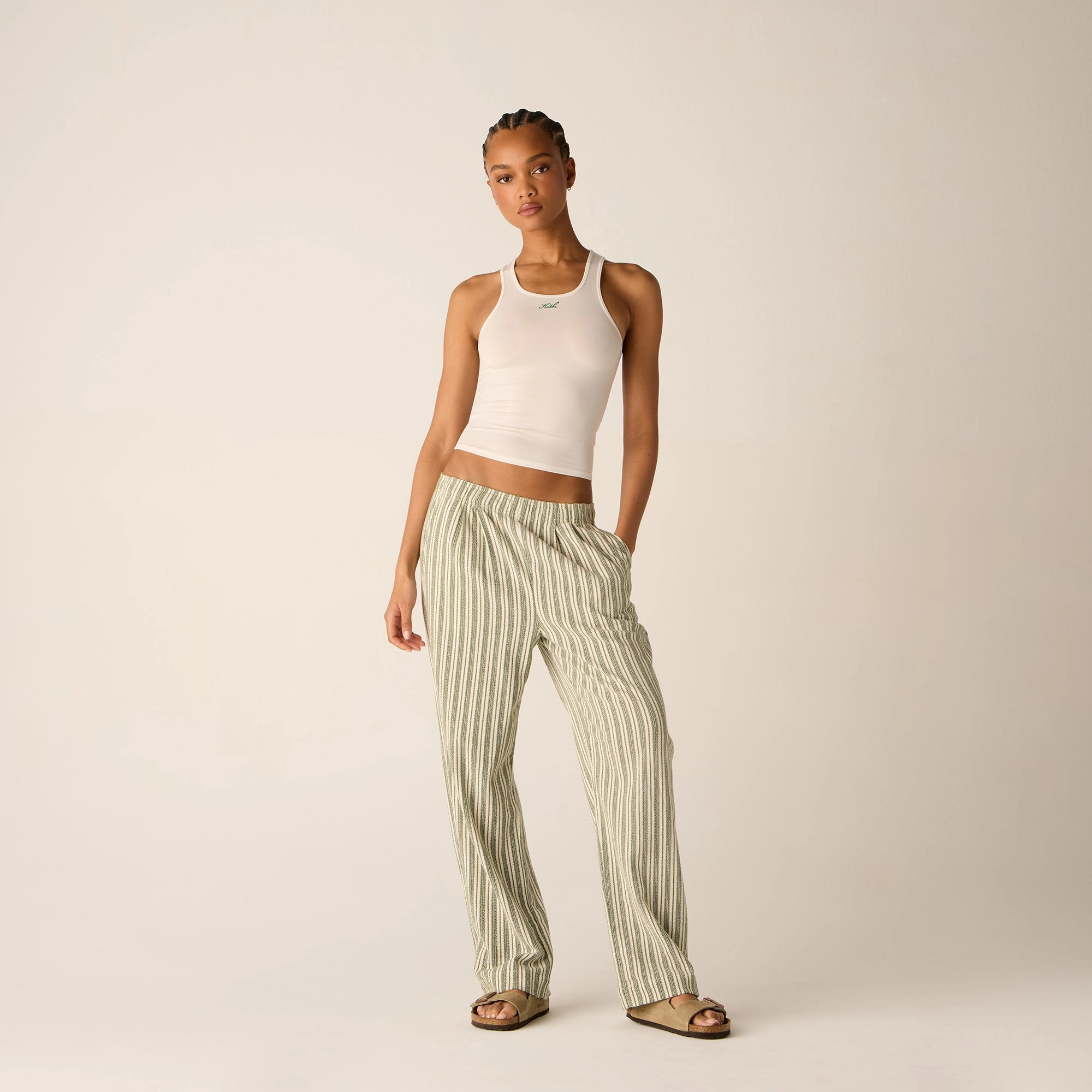 Tapered Leg Design Hidden pockets Kith Women Miles II Dobby Stripe Pants - Turf