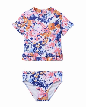 Sporty Style Shape-Retention Janie and Jack Recycled Floral Ruffle Rashguard Swimsuit