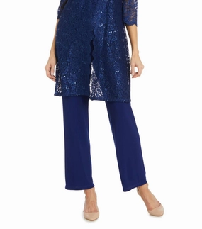 Universal Sizing System Fade Resistant Dye Lace 3/4 Sleeve 3-Piece Pants Set In Royal