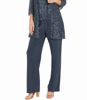 Reinforced Stitching Lace 3 Piece Evening Pant Set In Coal