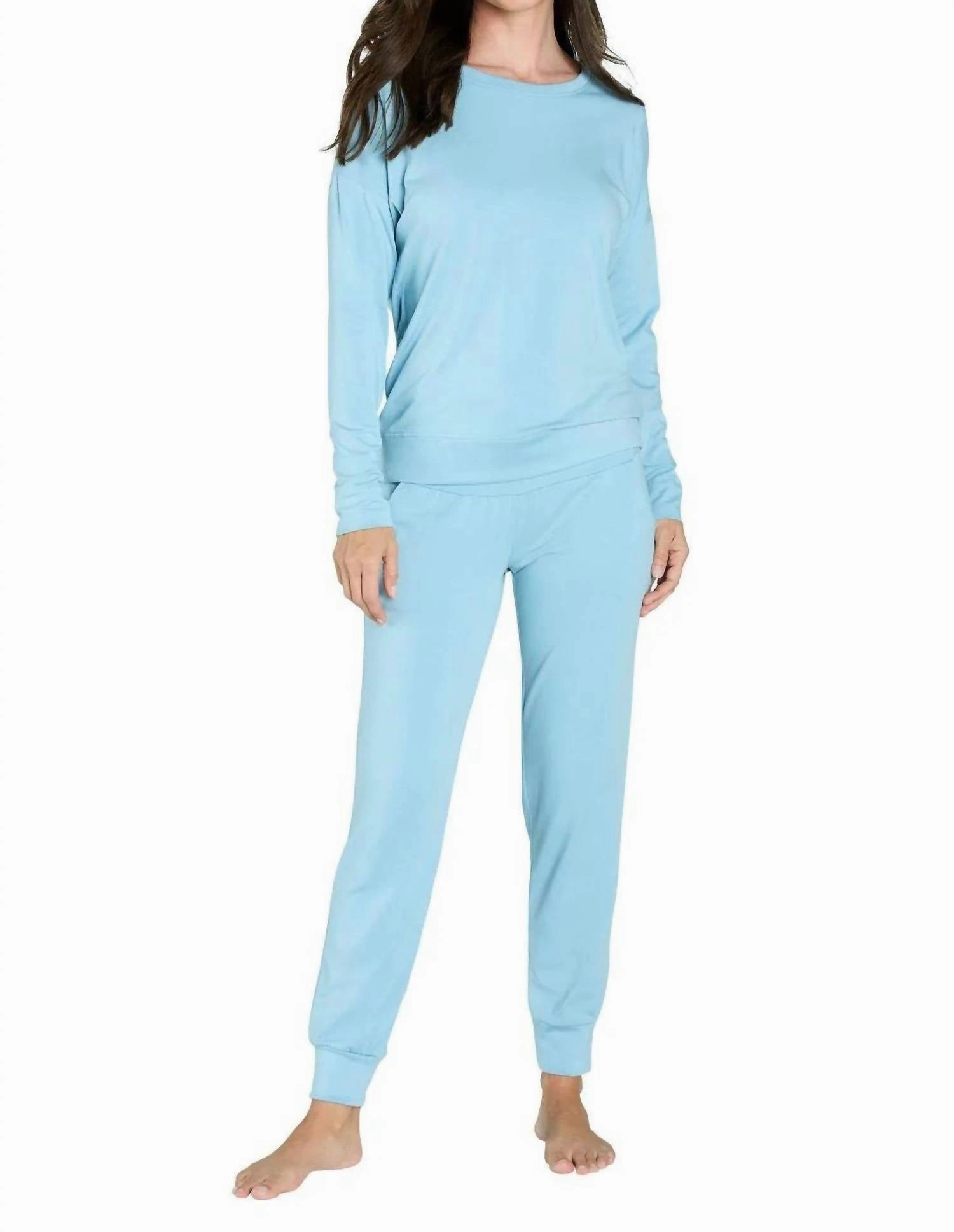 Laguna Relaxed Long Sleeve Loungewear Set In Sky Blue Reinforced Seam Durability Tagless Comfort