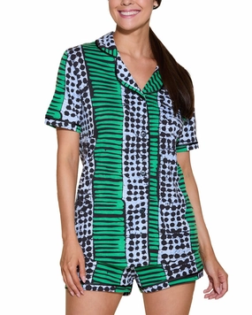 Cosabella Bella Printed Top Boxer Pajama Set High Neckline Plush Brushed Interior