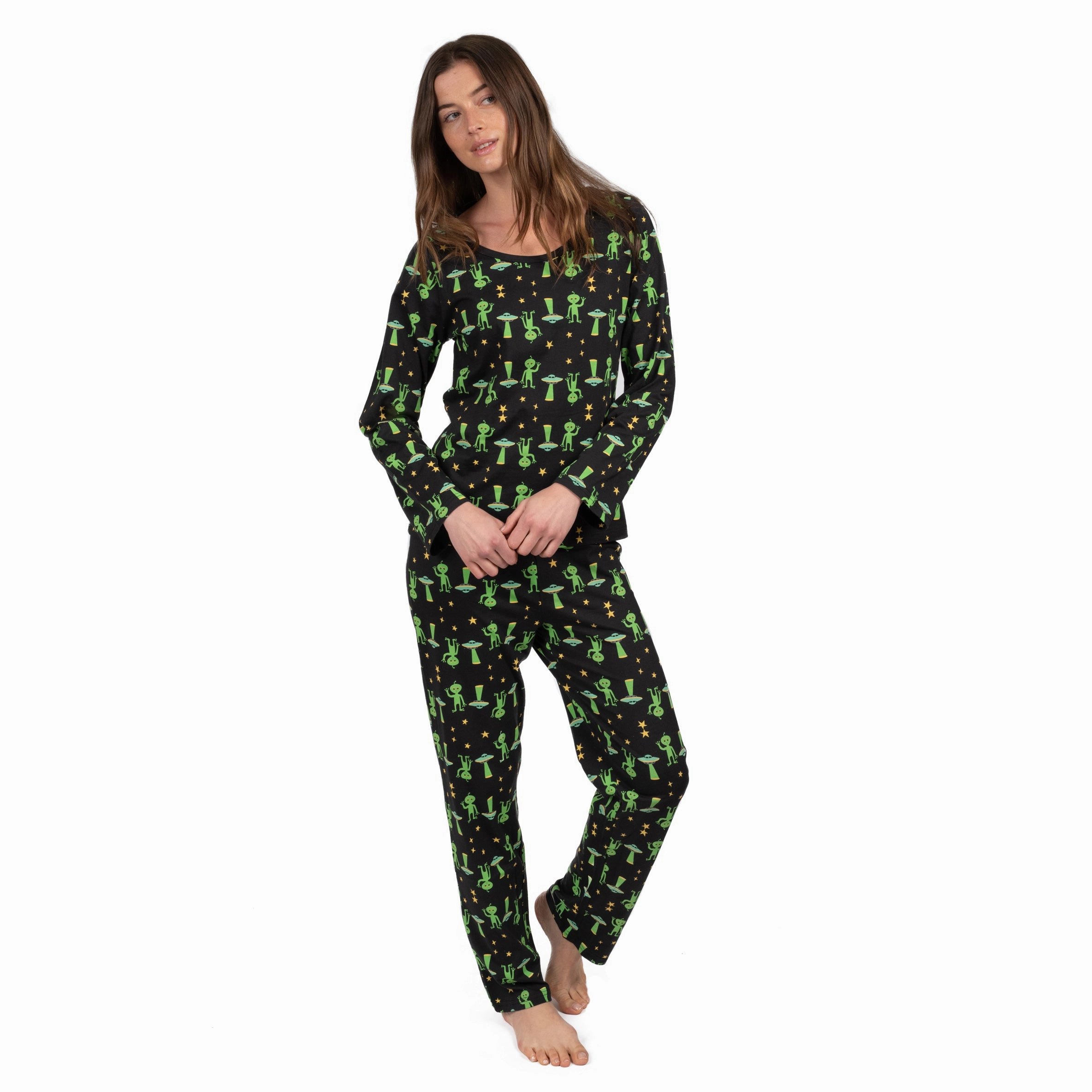 Airflow Optimized Texture QuickDry Material Womens Two Piece Cotton Loose Fit Pajamas Alien