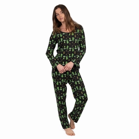 Womens Two Piece Cotton Loose Fit Pajamas Alien Minimalist Style