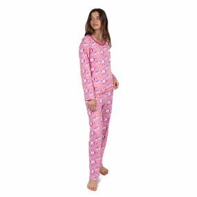 Womens Two Piece Cotton Loose Fit Pajamas Unicorn Rainbow Thermal Insulation Layer DoubleStitched Hems