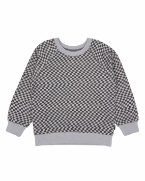 Boy's Checkard Sweat Set In Grey Non Restrictive Waistband