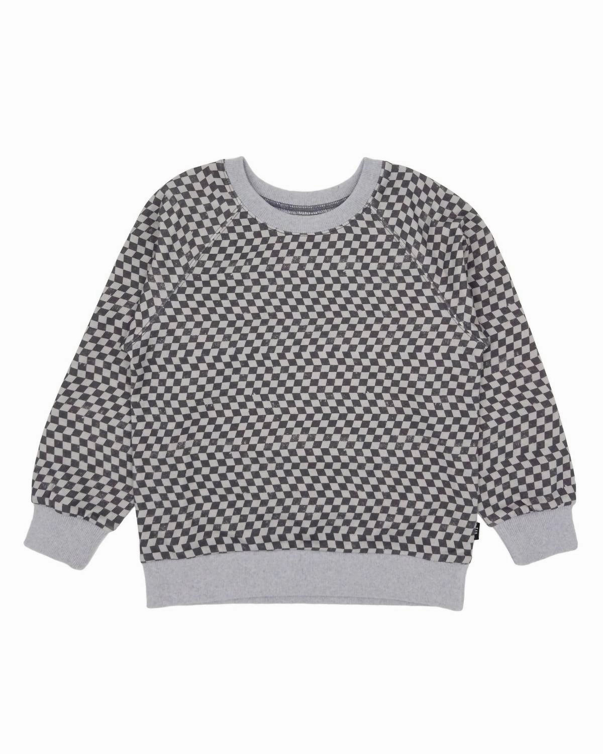 Boy's Checkard Sweat Set In Grey Non Restrictive Waistband
