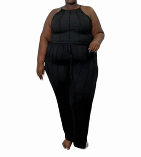 Two Piece Pin Tuck Lounge Set In Black Versatile Styling Ribbed Cuffs