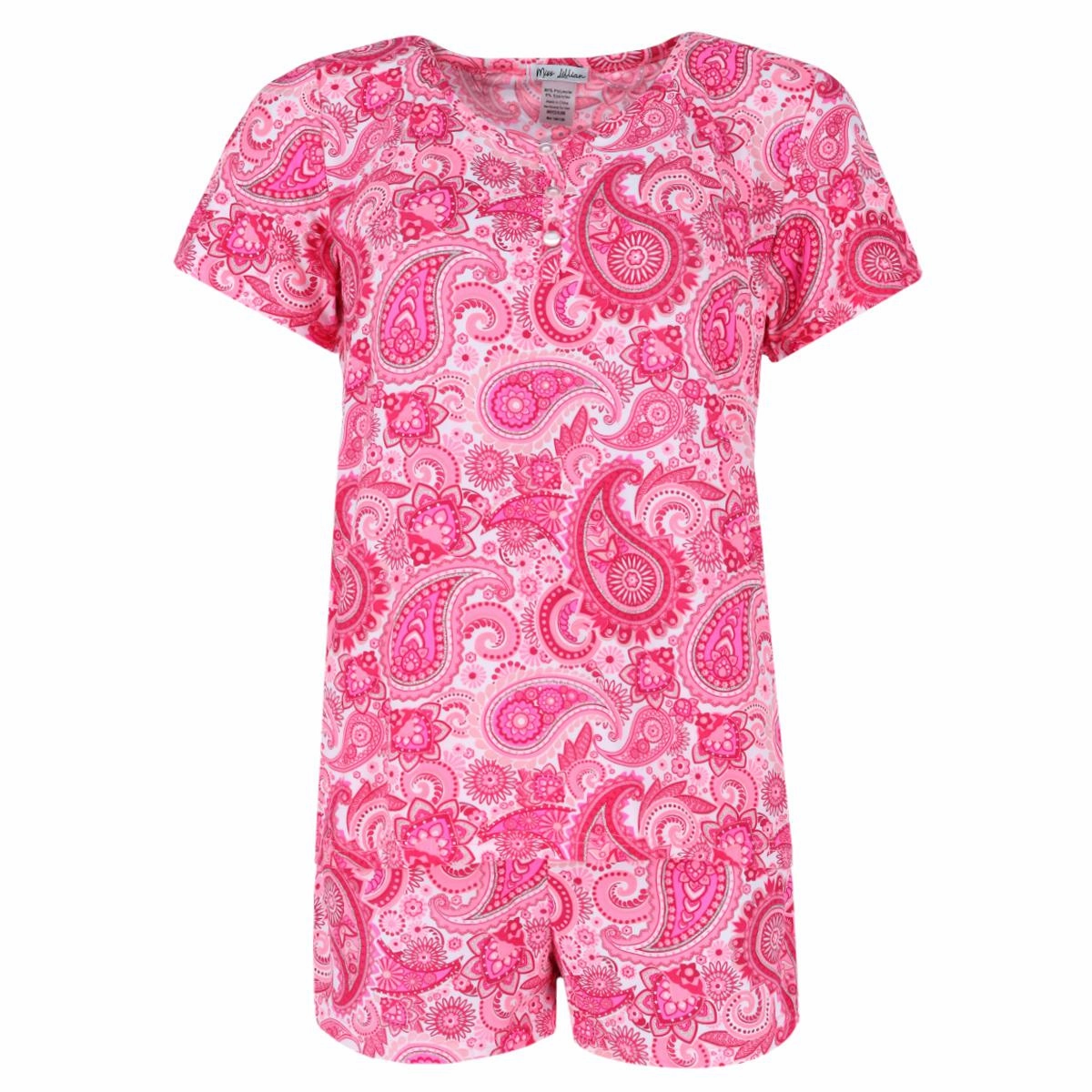 Odor Resistant Tech Women's Plus Size Paisley Henley Short Sleeve and Shorts Set
