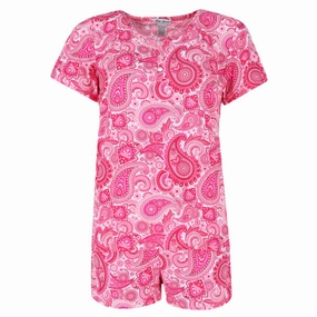 Women's Plus Size Paisley Henley Short Sleeve and Shorts Set Hypoallergenic fabric Tear Resistant Fabric