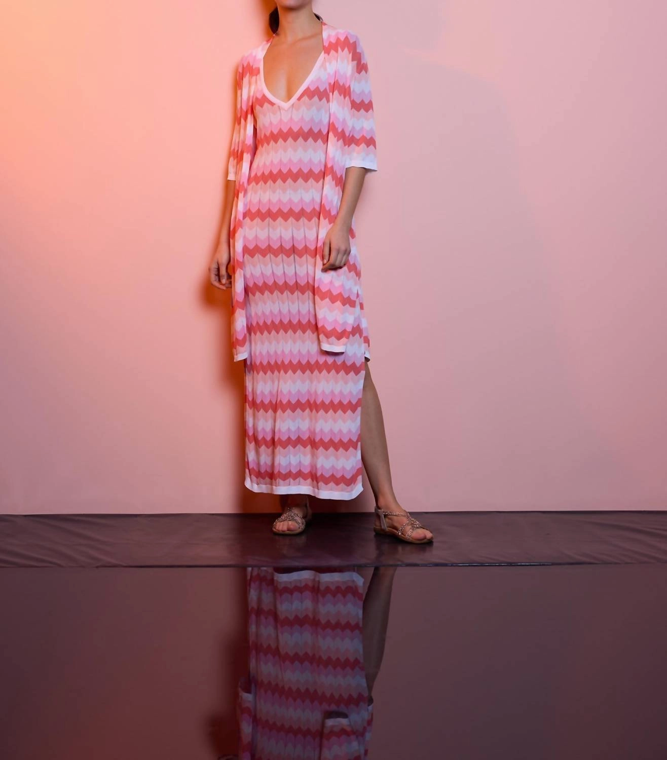 Evora Duster In Pink Multi StainResistant Coating