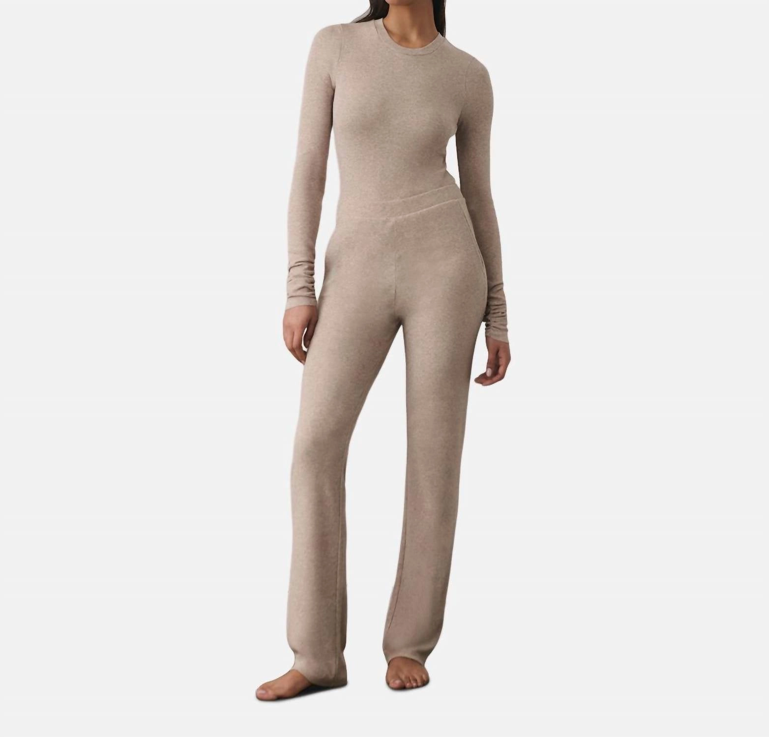 Breathable Knitwear Nyra Organic Pima Cotton Lounge Set In Heather Brown