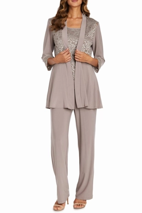 2 Piece Lace Evening Pant Set In Mocha Durable Blends