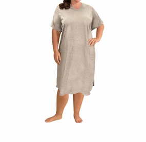 Cotton Ultra Soft Short Sleeve Sleep Tee - Plus In Grey Moisture Control Fabric NoSlip Grip