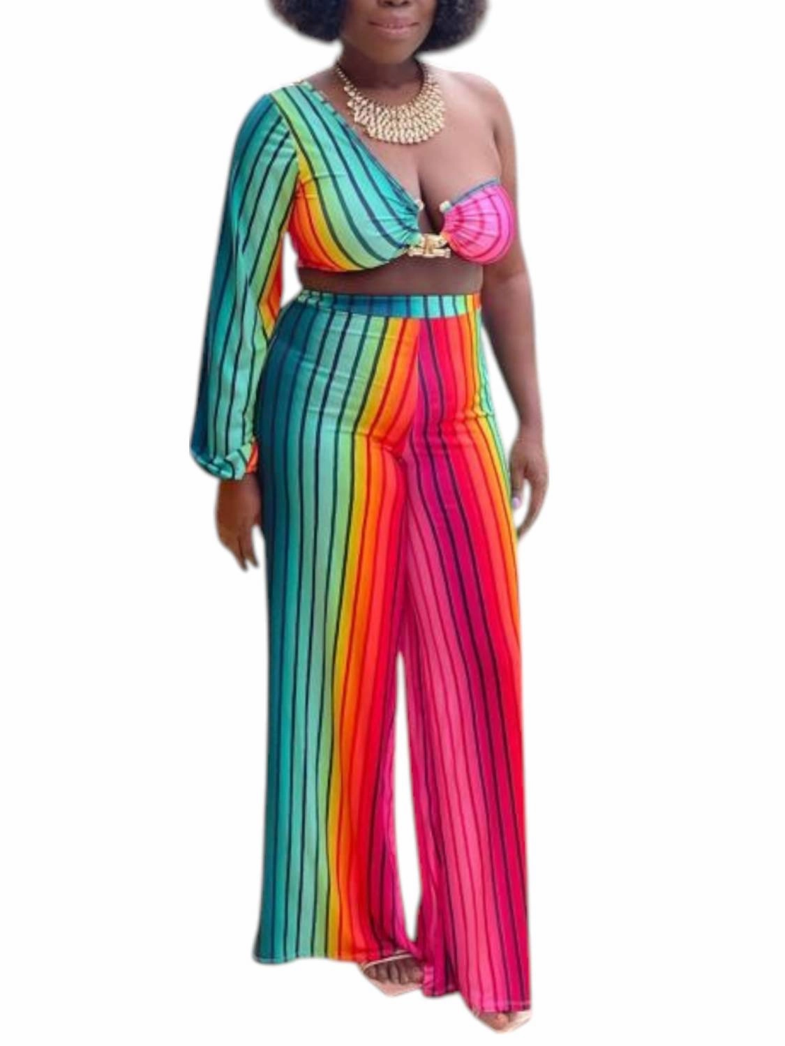 Day Out Crop Top And High Waist Pants Set In Multi Color QuickDry Lining Thermal Insulation