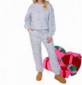 Eco Friendly Fabric AntiPill Fabric Ski Embroidered Sweat Set In Grey