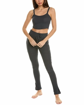 Ribbed Collar Design Honeydew Intimates 2pc Off Duty Rib Knit Lounge Set