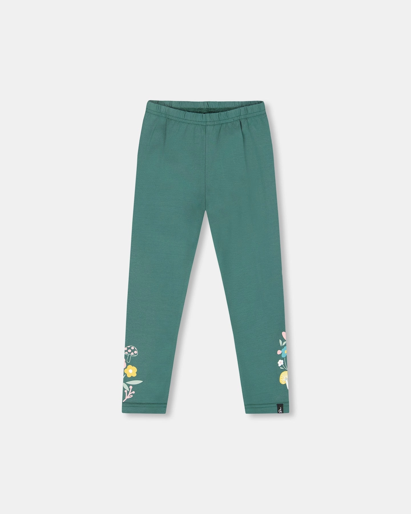 DoubleLayeredKnees Leggings Dark Green with Flower Print