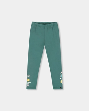 smooth zipper Leggings Dark Green with Flower Print