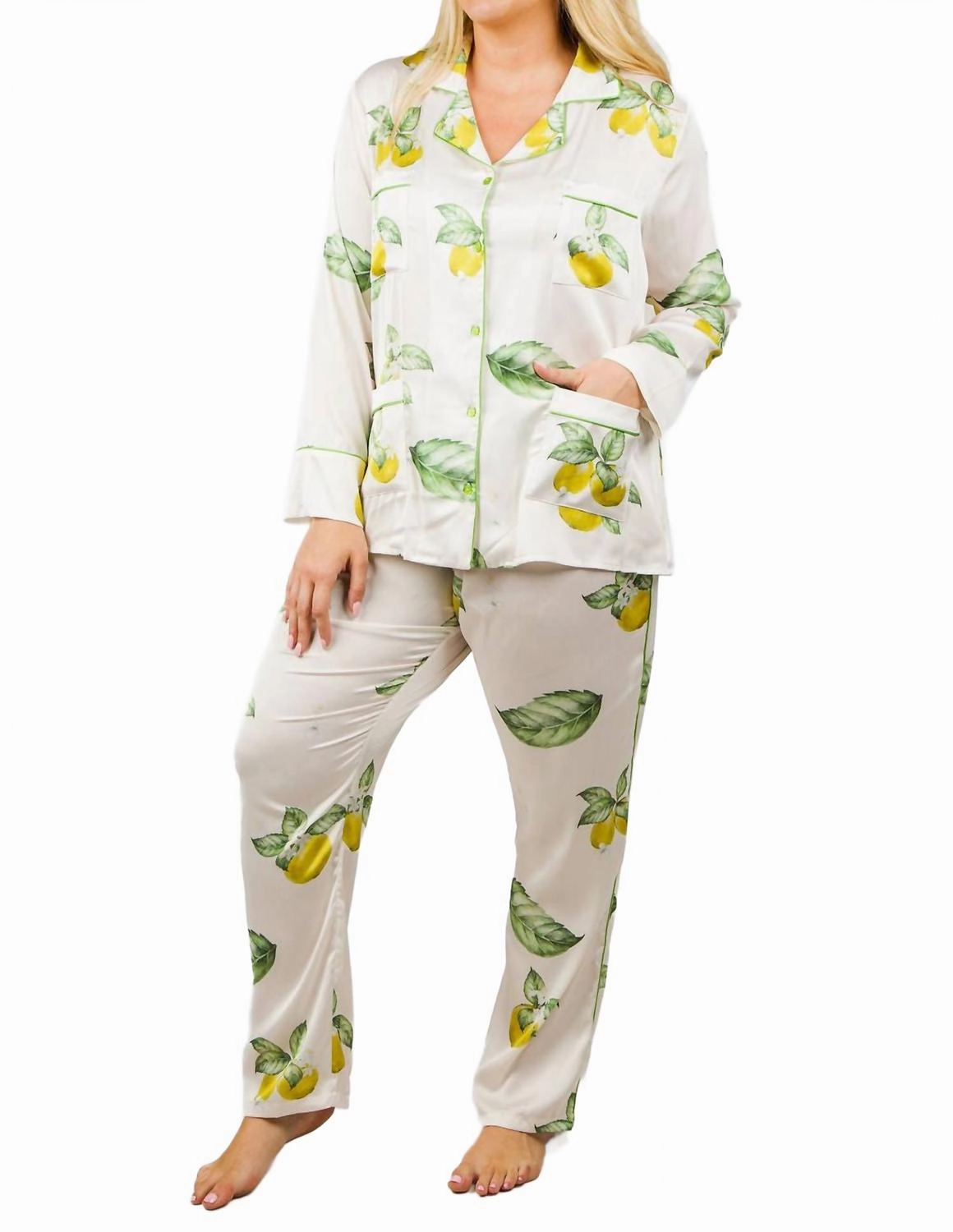 Lemon Pajama Set - Plus Universal Sizing System Drop Shoulder Cut