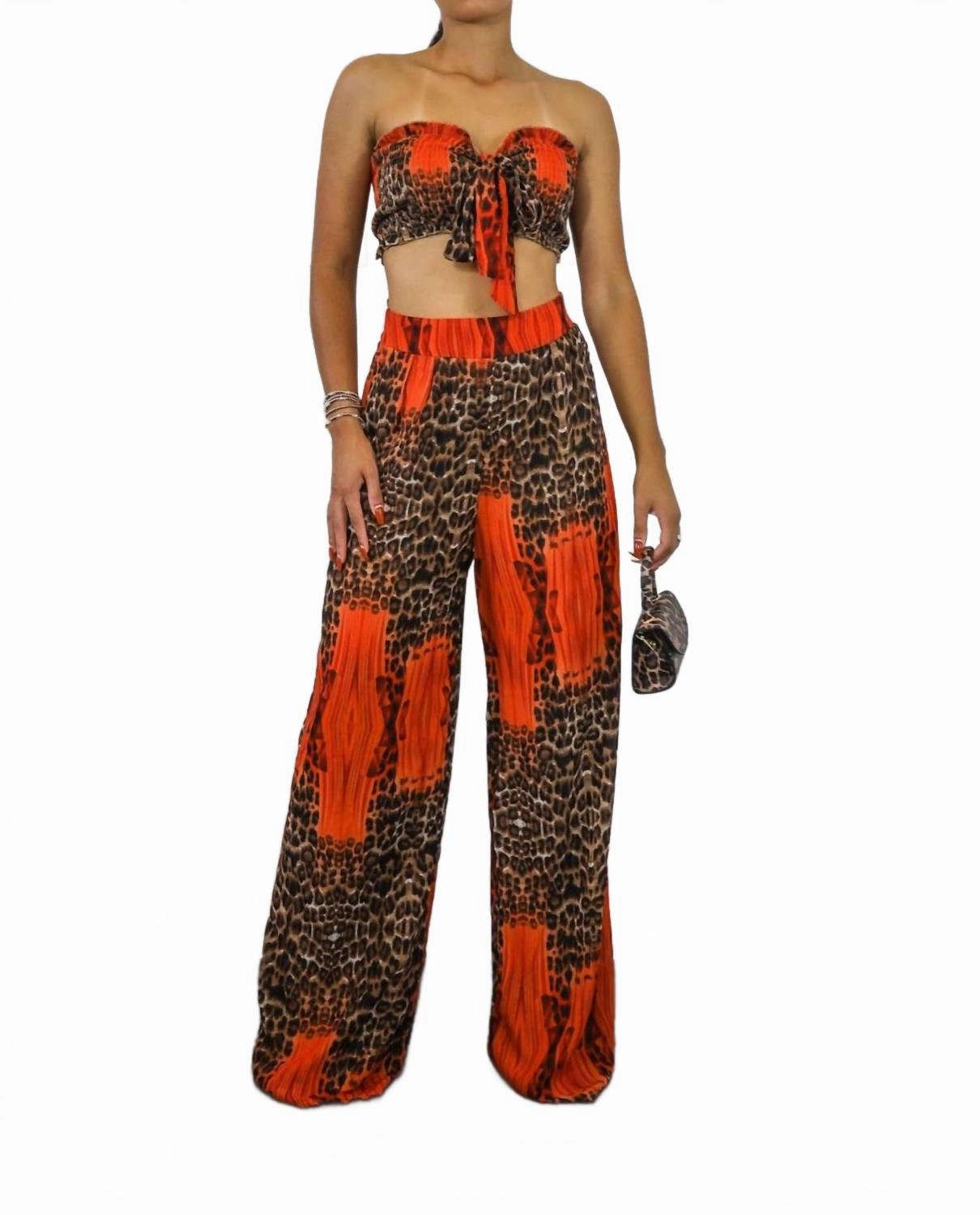Leopard Color Block Pant Set In Multi Temperature Regulating