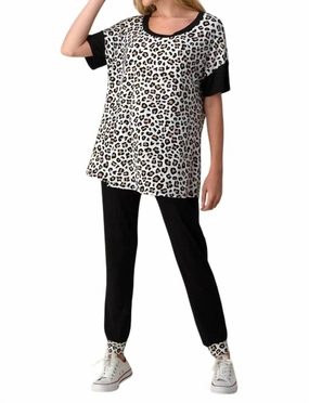 Leopard Loungewear Set - Plus In Multi Wrinkle Resistant Finish High Rise Fit