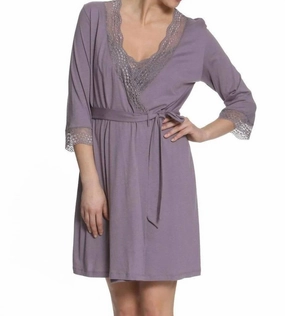 Leslie Lace Accented Robe In Purple Ash Airflow Optimized Texture Adjustable Cuff Openings