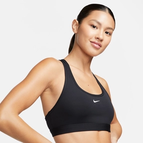 LIGHT SUPPORT SWOOSH BRA - 010 BLACK Breathable Cotton Decorated