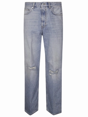 Fit And Easy Light-Wash Denim Jeans With Distressed Knee Details