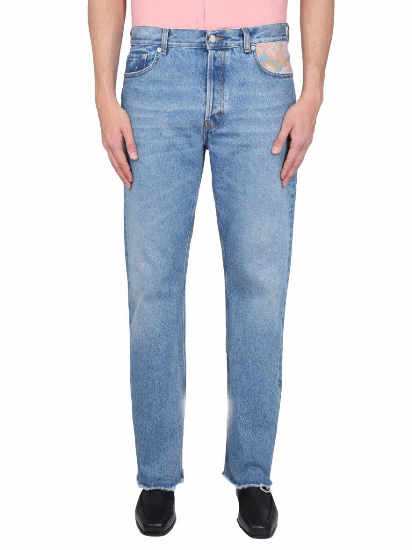 Light-Wash Jeans With Distressed Hem UltraSoft Lining