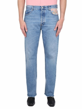 Light-Wash Jeans With Distressed Hem UltraSoft Lining