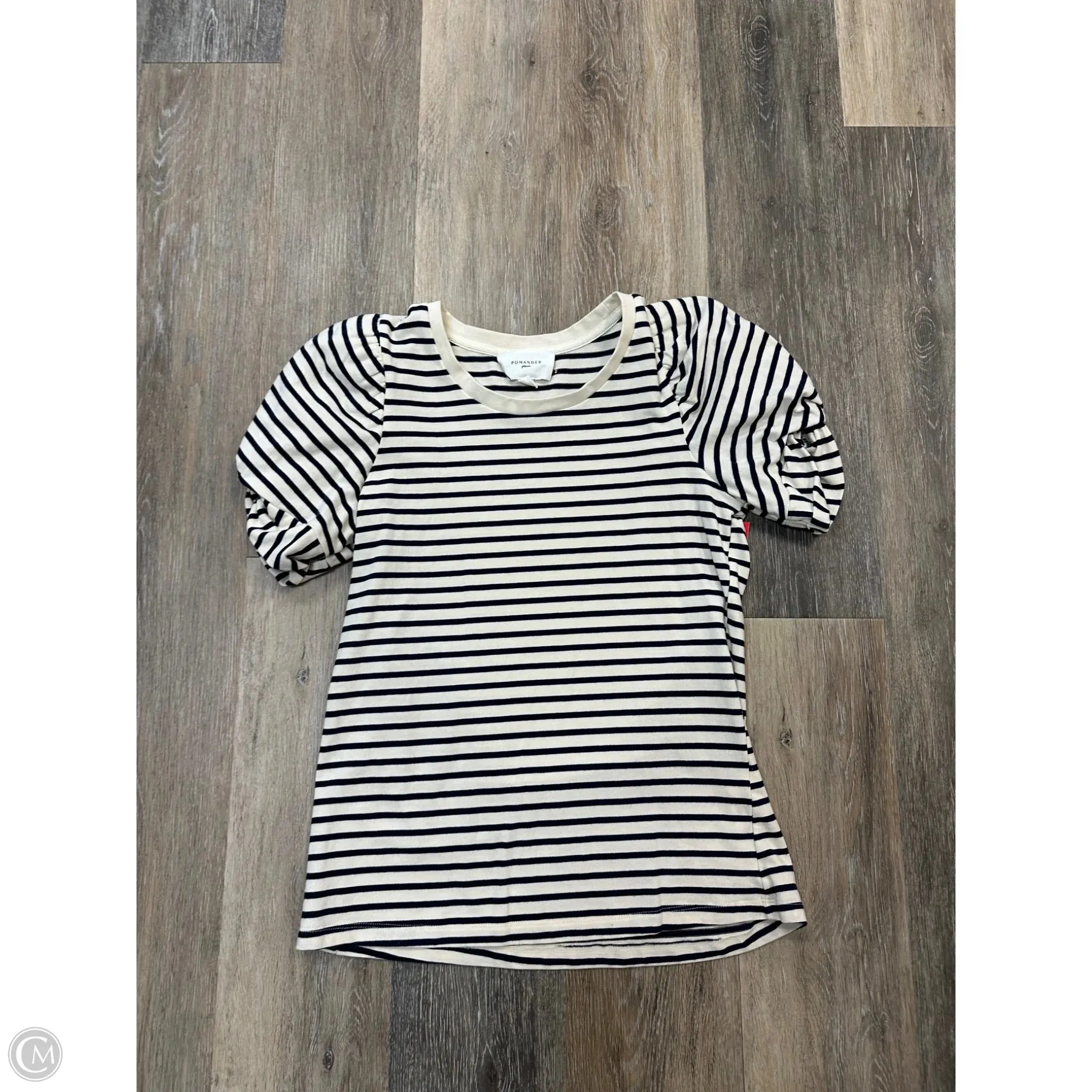 AdjustableHem RibbedCuff Top Short Sleeve By Pomander Place In Striped Pattern, Size: S