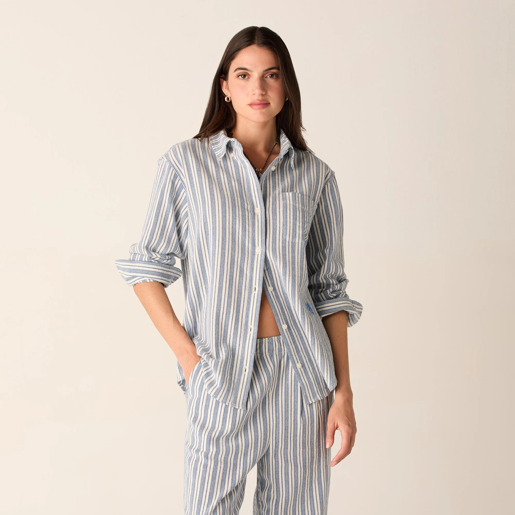 Kith Women Ora II Dobby Stripe Shirt - Royal Tuckable Hem Tall Option