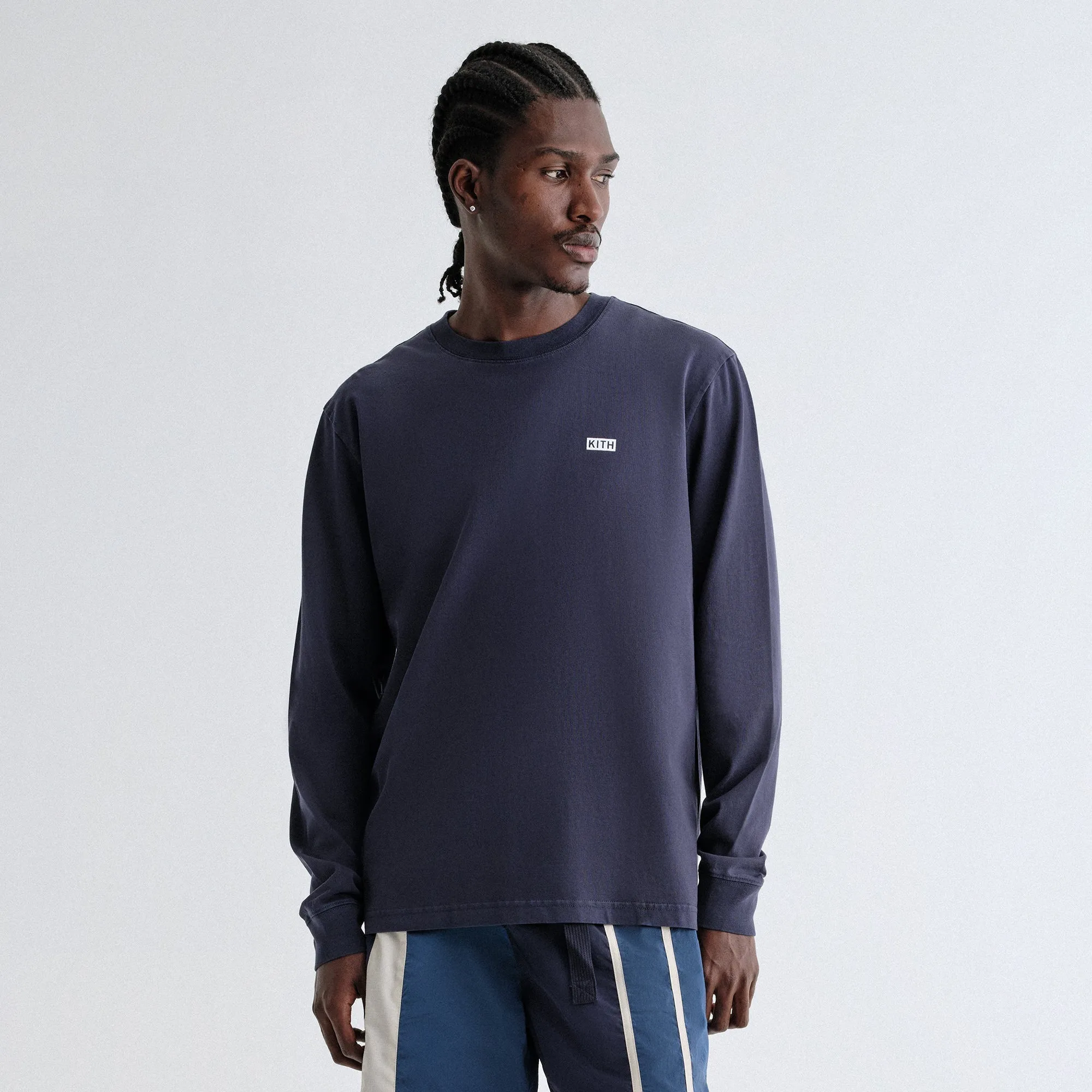 Geometric Print Taped Neckline Kith Long Sleeve LAX Tee - Nocturnal