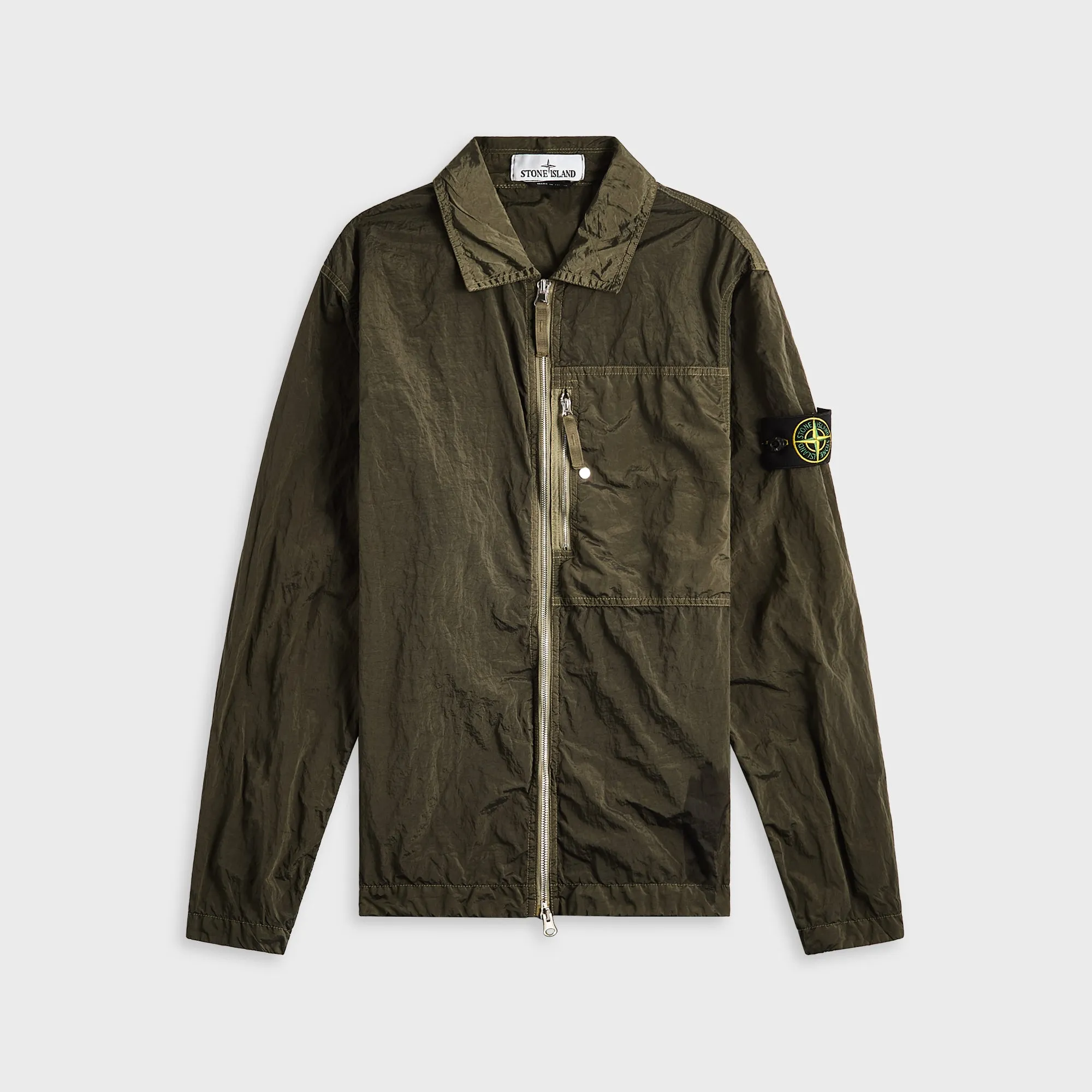 Round Collar Stone Island Nylon Metal Garment Dyed Shirt - Military Green