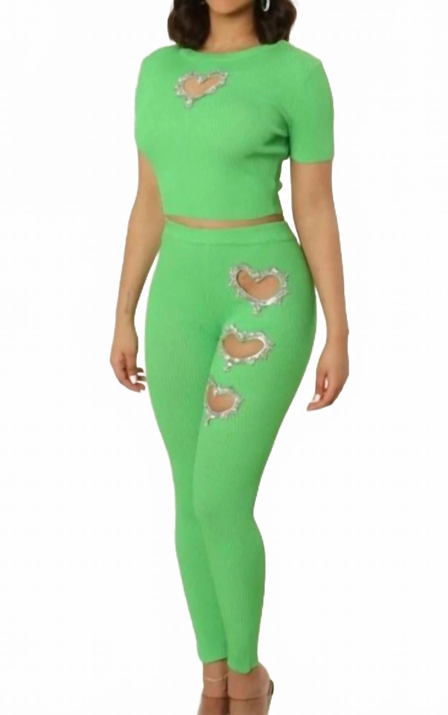 Women's Heart Of Hearts Too Set In Lime Green StainResistant Coating