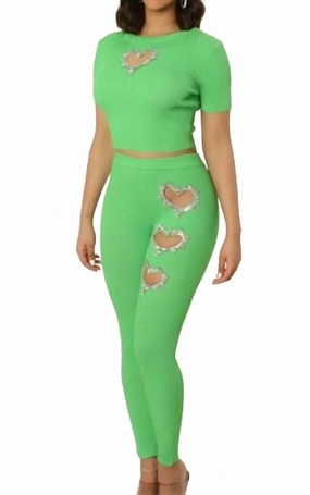 High Rise Fit Women's Heart Of Hearts Too Set In Lime Green