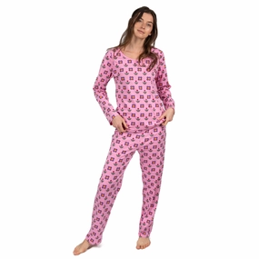 Layered Look Design Drapey Texture Womens Two Piece Cotton Loose Fit Pajamas Flower Pot
