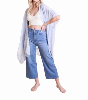 Hygroscopic Fiber Anti Pilling Process Lightweight Floral Embroidered Tassels Boho Festival Kimono Wrap In Blue
